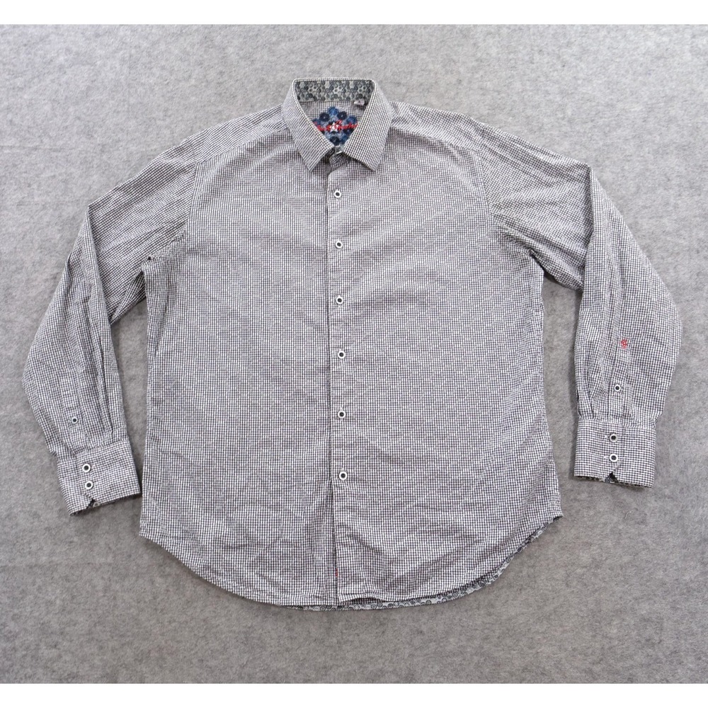 Robert Graham Shirt Mens Large Gray Check Button Up Flip Cuff Long Sleeve